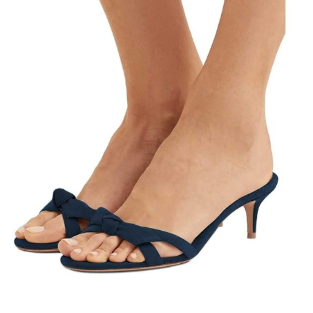 FSJ Women Cute Bowknot Slip On Mules Summer Open Toe Kitten Low Heel Sandal Ladi